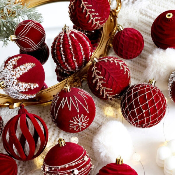 Christmas Tree Decoration Ball Christmas Painting Ball Flocked Dark Red Christmas Ball Pearl Diy Hanging Decoration Scene Layout 2025 - US $16.99