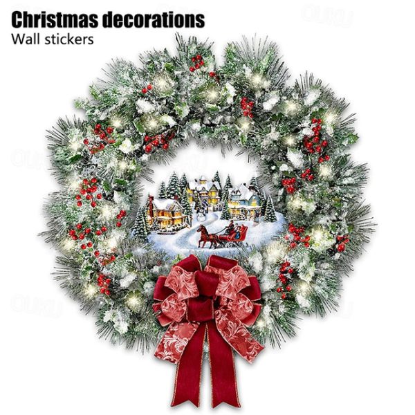 Christmas Window Stickers Tree Winter Garland Window Stickers Home Decoration Crystal Tree Santa Claus Snowman Rotating Sculpture Decorations Removabl