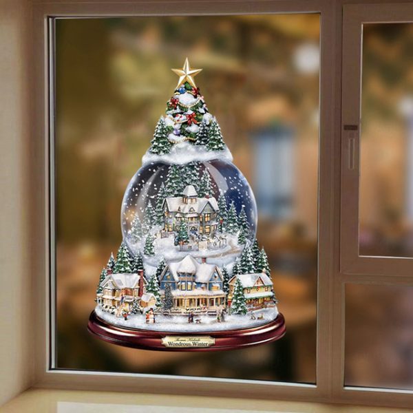 Christmas Window Stickers Tree Winter Garland Window Stickers Home Decoration Crystal Tree Santa Claus Snowman Rotating Sculpture Decorations Removabl