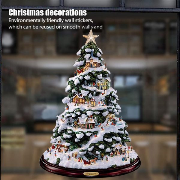 Christmas Window Stickers Tree Winter Garland Window Stickers Home Decoration Crystal Tree Santa Claus Snowman Rotating Sculpture Decorations Removabl