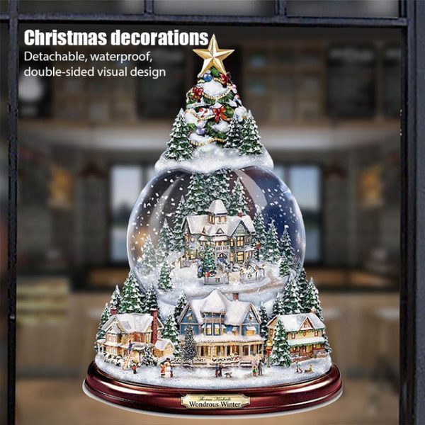 Christmas Window Stickers Tree Winter Garland Window Stickers Home Decoration Crystal Tree Santa Claus Snowman Rotating Sculpture Decorations Removabl