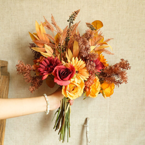 Decorative Autumn Color Bouquet Manufacturer With Simulated Flowers Artificial Flowers Green Plants Wedding Ins Style 2025 - US $15.99