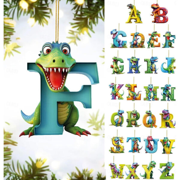 Dinosaur Christmas Ornament 26 Letters Hanging Pendant Ornaments 2024 Plastic Initial Monogram Xmas Tree Decorations with Hanging Rope Unique Customiz