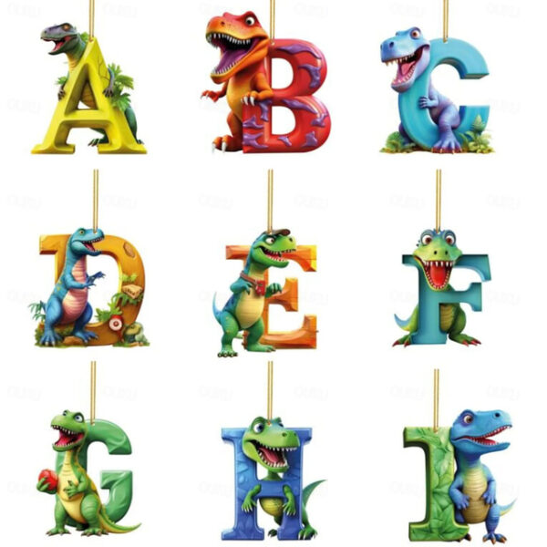 Dinosaur Christmas Ornament 26 Letters Hanging Pendant Ornaments 2024 Plastic Initial Monogram Xmas Tree Decorations with Hanging Rope Unique Customiz