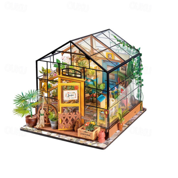 DIY Miniature House Kit Greenhouse Tiny House Kit for Adults to Build Mini House Making Kit with Furniture Halloween/Christmas Decorations/Gifts for F