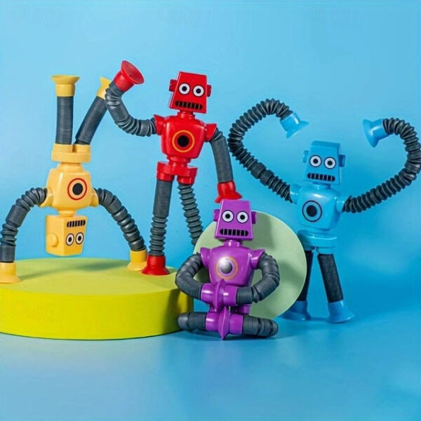 DIY Telescopic Tube Portable Versatile Cartoon Robot Decompressing Toy, Popular Creative Sensory Toy With Suction Cups, Halloween Decor, Thanksgiving,