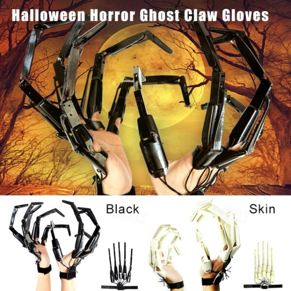 Festival Decoration Articulated Fingers Party Cosplay Costume Props Horror Ghost Claw Gloves,Skeleton Element for Hallow Mexican Day Of The Dead(2Pcs)