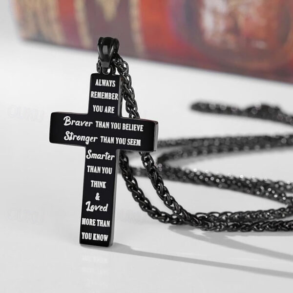 Freedom Cross Pendant, Easter Gift for Him Stainless Steel American Flag Necklace, Engraved Inspirational Quote, Patriotic Christian Jewelry, 24" Whea