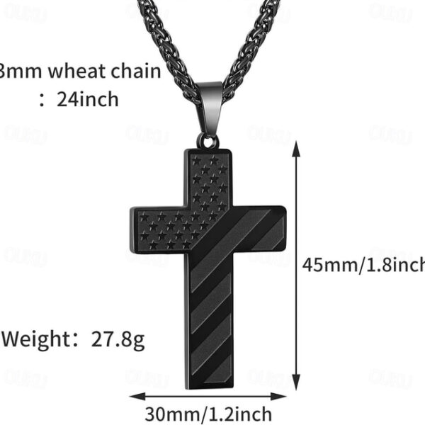 Freedom Cross Pendant, Easter Gift for Him Stainless Steel American Flag Necklace, Engraved Inspirational Quote, Patriotic Christian Jewelry, 24" Whea