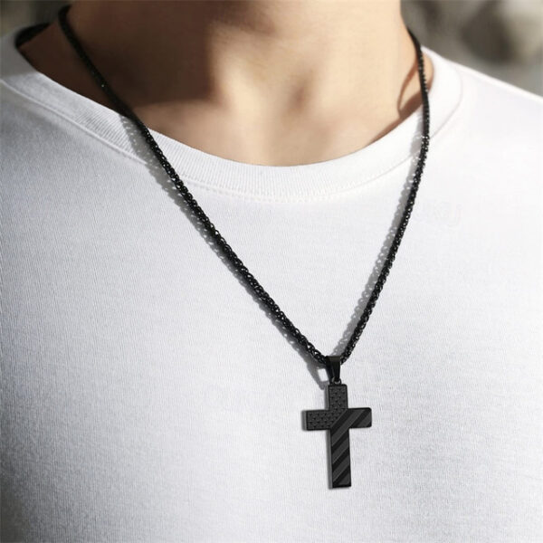 Freedom Cross Pendant, Easter Gift for Him Stainless Steel American Flag Necklace, Engraved Inspirational Quote, Patriotic Christian Jewelry, 24" Whea