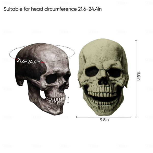 Full Head Skull Mask with Moving Jaw,Adult Entire Head Realistic Latex Helmet,Skeleton Headgear Creepy Mask Realistic Cosplay Props 2025 - US $15.49