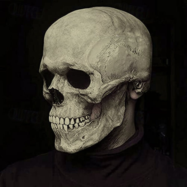 Full Head Skull Mask with Moving Jaw,Adult Entire Head Realistic Latex Helmet,Skeleton Headgear Creepy Mask Realistic Cosplay Props 2025 - US $15.49