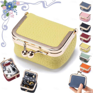 Genuine Leather Mini Jewelry Box, Portable Vintage-inspired Genuine Leather Coin Purse Jewelry Case with Kiss Lock, Mini Travel Ring Box for Women for