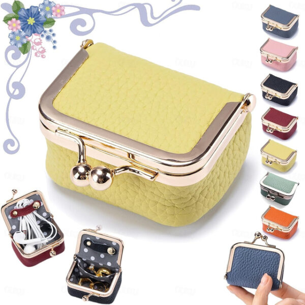 Genuine Leather Mini Jewelry Box, Portable Vintage-inspired Genuine Leather Coin Purse Jewelry Case with Kiss Lock, Mini Travel Ring Box for Women for