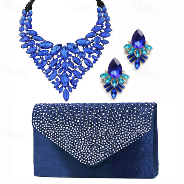 Light Luxury Water Drop Crystal Gem Necklace Earring Bag Three Piece Set Dinner Jewelry Set Handbag 2025 - US $48.99