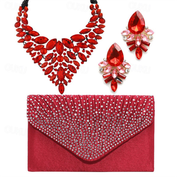 Light Luxury Water Drop Crystal Gem Necklace Earring Bag Three Piece Set Dinner Jewelry Set Handbag 2025 - US $48.99