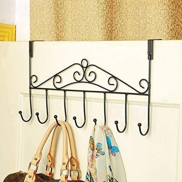 Over Door Hanger with 7 Hooks,Metal Over The Door Towel Hook,Decorative Overdoor Organizers,Hanging Storage Rack for Hat,Coats,Purses,Scarves,Clothes,