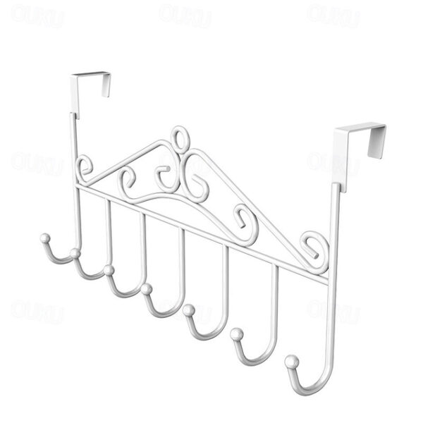 Over Door Hanger with 7 Hooks,Metal Over The Door Towel Hook,Decorative Overdoor Organizers,Hanging Storage Rack for Hat,Coats,Purses,Scarves,Clothes,