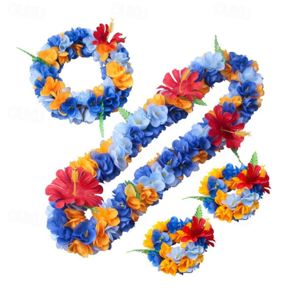 Party New Simulated Flower Necklace Adult and Children's wreath 4-piece Set Beach Travel Display Decoration 2025 - US $39.99