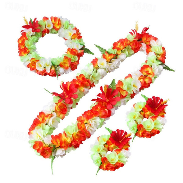 Party New Simulated Flower Necklace Adult and Children's wreath 4-piece Set Beach Travel Display Decoration 2025 - US $39.99