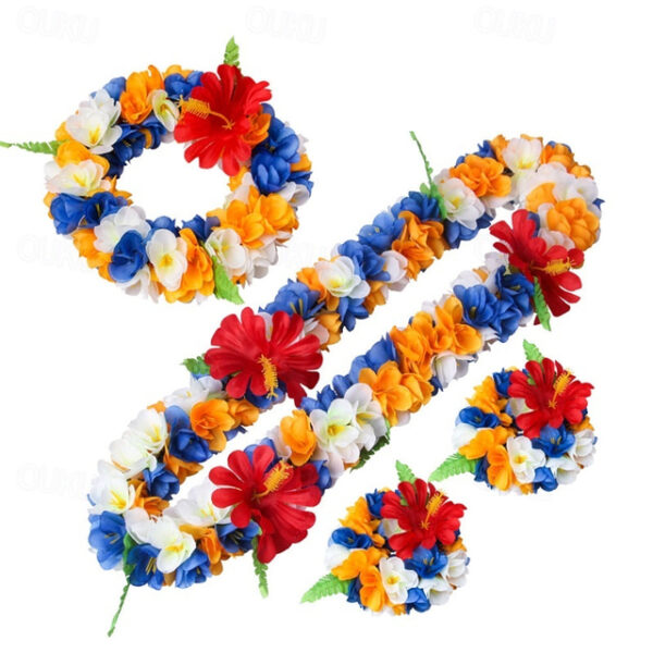 Party New Simulated Flower Necklace Adult and Children's wreath 4-piece Set Beach Travel Display Decoration 2025 - US $39.99