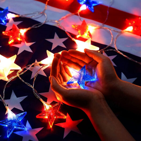 Patriotic 10ft 20LED Star String Lights Decor Independence Day, Fourth of July LED Star Fairy Lights with Remote Control Red White Blue 8 Modes Batte