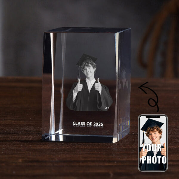 Personalized Graduation Gift Custom 3D Engraved Crystal Photo Class of 2025 Graduate Inspirational Gifts Rectangle Shaped Holographic Laser Photo Deco
