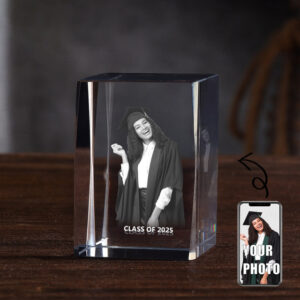 Personalized Graduation Gift Custom 3D Engraved Crystal Photo Class of 2025 Graduate Inspirational Gifts Rectangle Shaped Holographic Laser Photo Deco