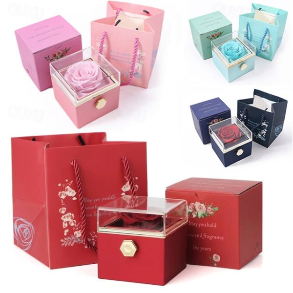 Real Eternal Rose Rotating Gift Box Set Romantic Eternal Flower | Birthday, Mothers Day, Gifts for Women, Valentine's Day Gift 2024 - US $20.99