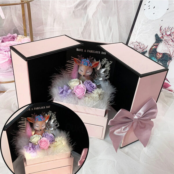 Rose Soap Flower Lipstick Gift Box with Hand Gift Deer Gift Box Qixi Valentine's Day Gift Double Door Necklace Gift Box (Gift box only) 2025 - US $29.