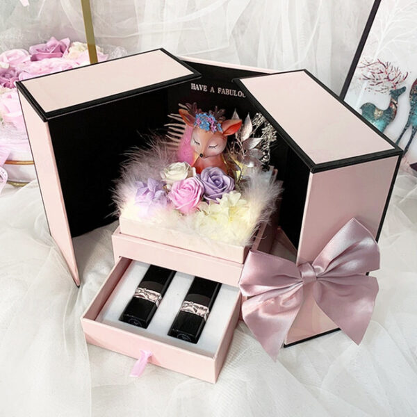 Rose Soap Flower Lipstick Gift Box with Hand Gift Deer Gift Box Qixi Valentine's Day Gift Double Door Necklace Gift Box (Gift box only) 2025 - US $29.