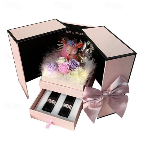 Rose Soap Flower Lipstick Gift Box with Hand Gift Deer Gift Box Qixi Valentine's Day Gift Double Door Necklace Gift Box (Gift box only) 2025 - US $29.