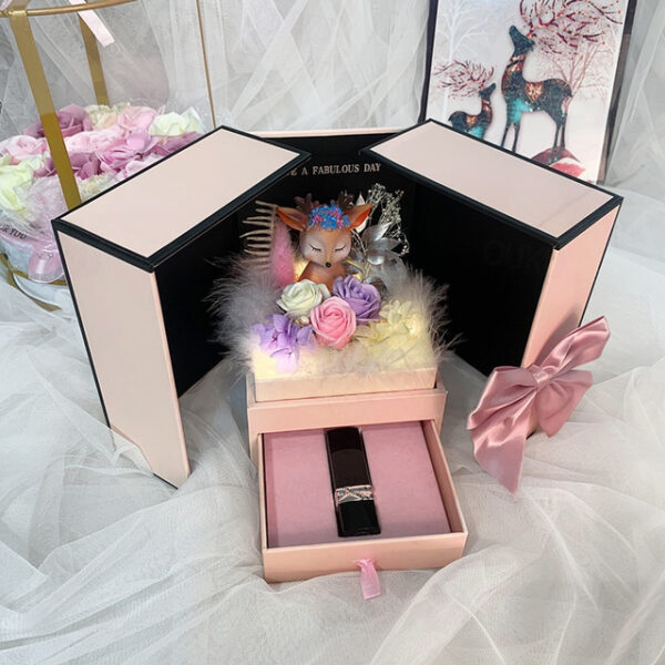 Rose Soap Flower Lipstick Gift Box with Hand Gift Deer Gift Box Qixi Valentine's Day Gift Double Door Necklace Gift Box (Gift box only) 2025 - US $29.