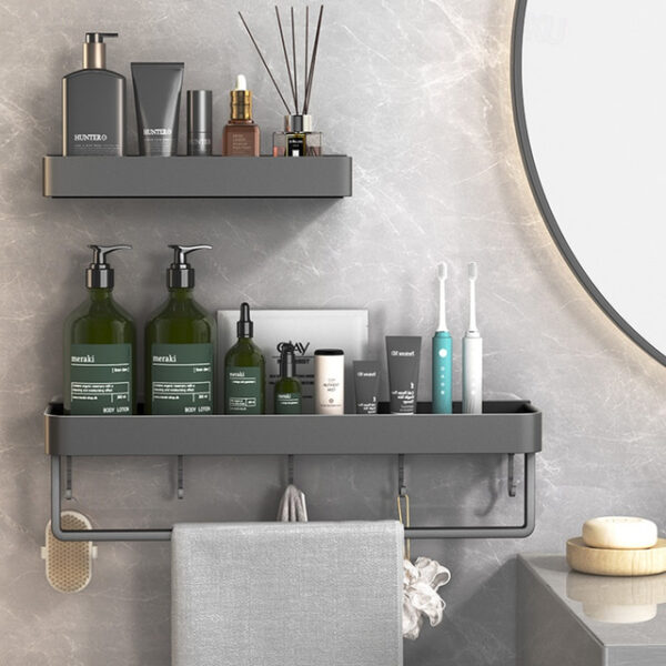 Shower Caddy Bathroom Shelves Wall Mounted Gun Grey Storage Organizer Rack Bathroom Kitchen Bathroom Hardware Pendant Bathroom Shelf Space Aluminum Sh