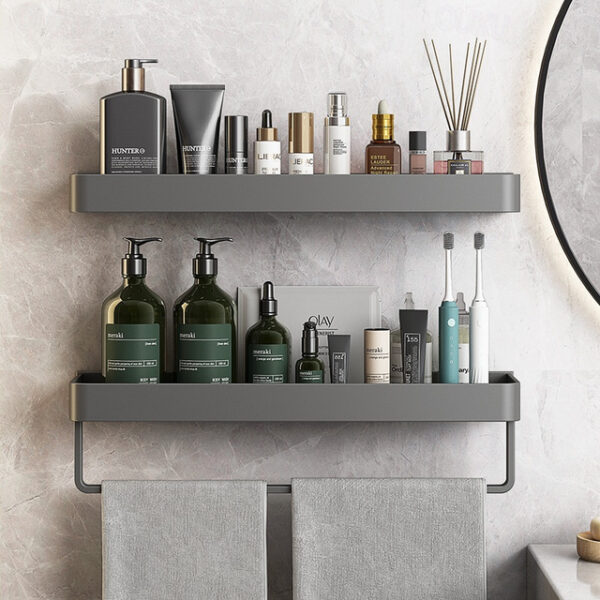 Shower Caddy Bathroom Shelves Wall Mounted Gun Grey Storage Organizer Rack Bathroom Kitchen Bathroom Hardware Pendant Bathroom Shelf Space Aluminum Sh