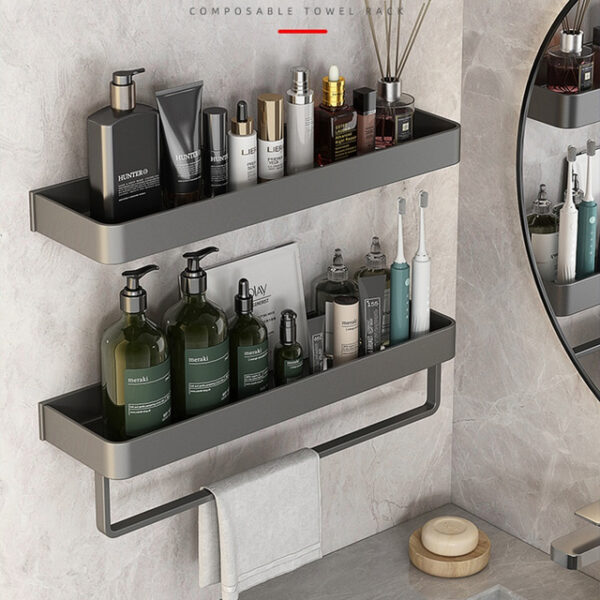 Shower Caddy Bathroom Shelves Wall Mounted Gun Grey Storage Organizer Rack Bathroom Kitchen Bathroom Hardware Pendant Bathroom Shelf Space Aluminum Sh