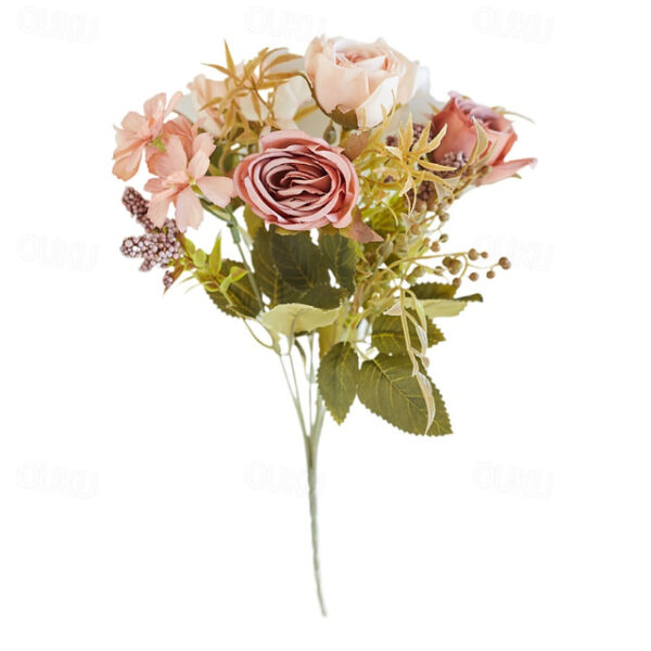 Simulated Flower 6 Forks Smoke And Rain Rose Home Decoration Artificial Flower Rose Silk Flower European Style Color Scheme Hotel Dining Table Flower