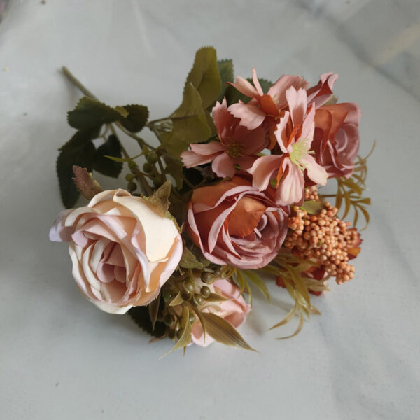 Simulated Flower 6 Forks Smoke And Rain Rose Home Decoration Artificial Flower Rose Silk Flower European Style Color Scheme Hotel Dining Table Flower