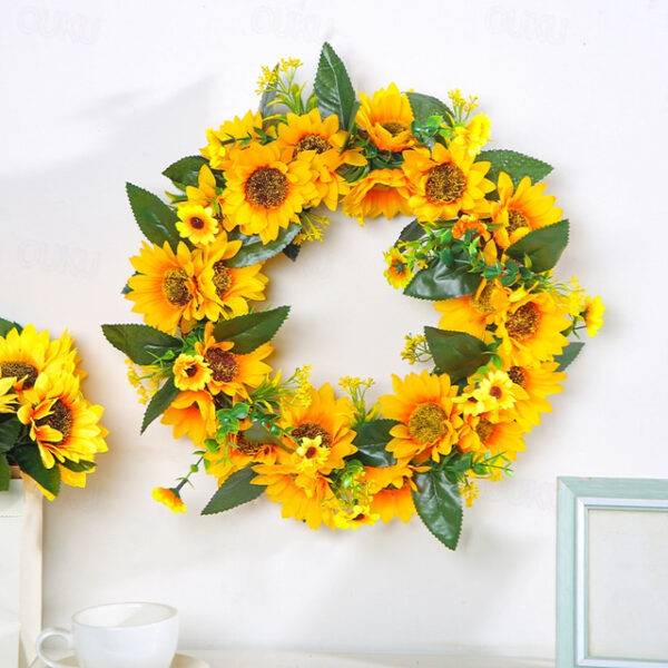 Spring Wreath Artificial Sunflower & Vine Garland - Rustic Hanging Decoration for Doors, Fences, Windows & Storefronts 2025 - US $25.99