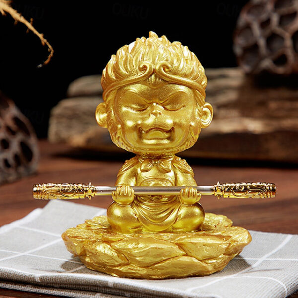 Sun Wukong Resin Statue Car Ornament Monkey King Figurine with Golden Staff - Great Sage Equal to Heaven Creative Car Interior Decoration for Men, Veh