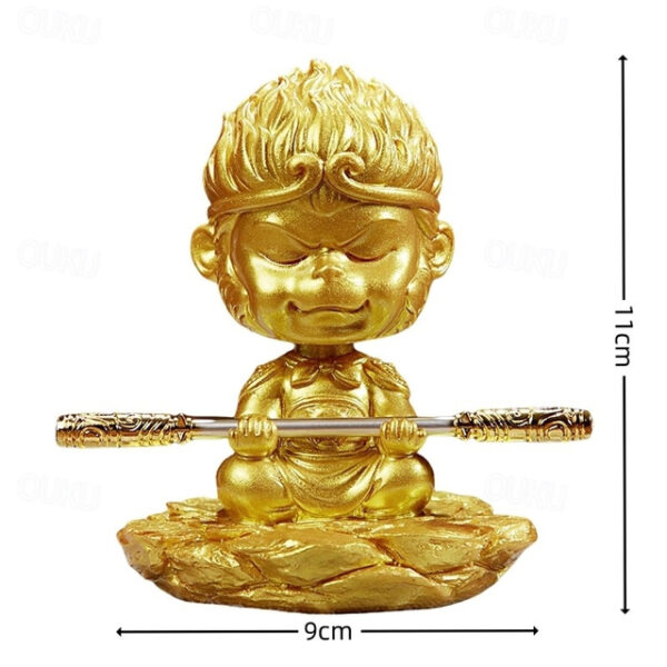 Sun Wukong Resin Statue Car Ornament Monkey King Figurine with Golden Staff - Great Sage Equal to Heaven Creative Car Interior Decoration for Men, Veh