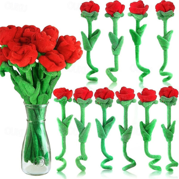 Women's Day Gifts 10 Pcs Plush Rose Flower Stuffed Rose Flower Bendable Stems Plush Bouquet Toy Soft Rose Flower 12.6 Inch For Graduation 2022 Mother'