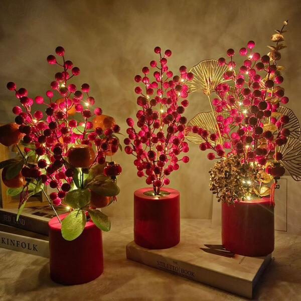 Women's Day Gifts LED Butterfly Night Light Wealth Fruit Red Fruit Atmosphere Light Room Green Plants Artificial Flowers Tulip Simulation Flower Decor