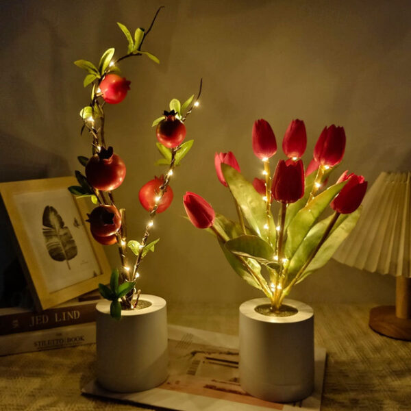 Women's Day Gifts LED Butterfly Night Light Wealth Fruit Red Fruit Atmosphere Light Room Green Plants Artificial Flowers Tulip Simulation Flower Decor